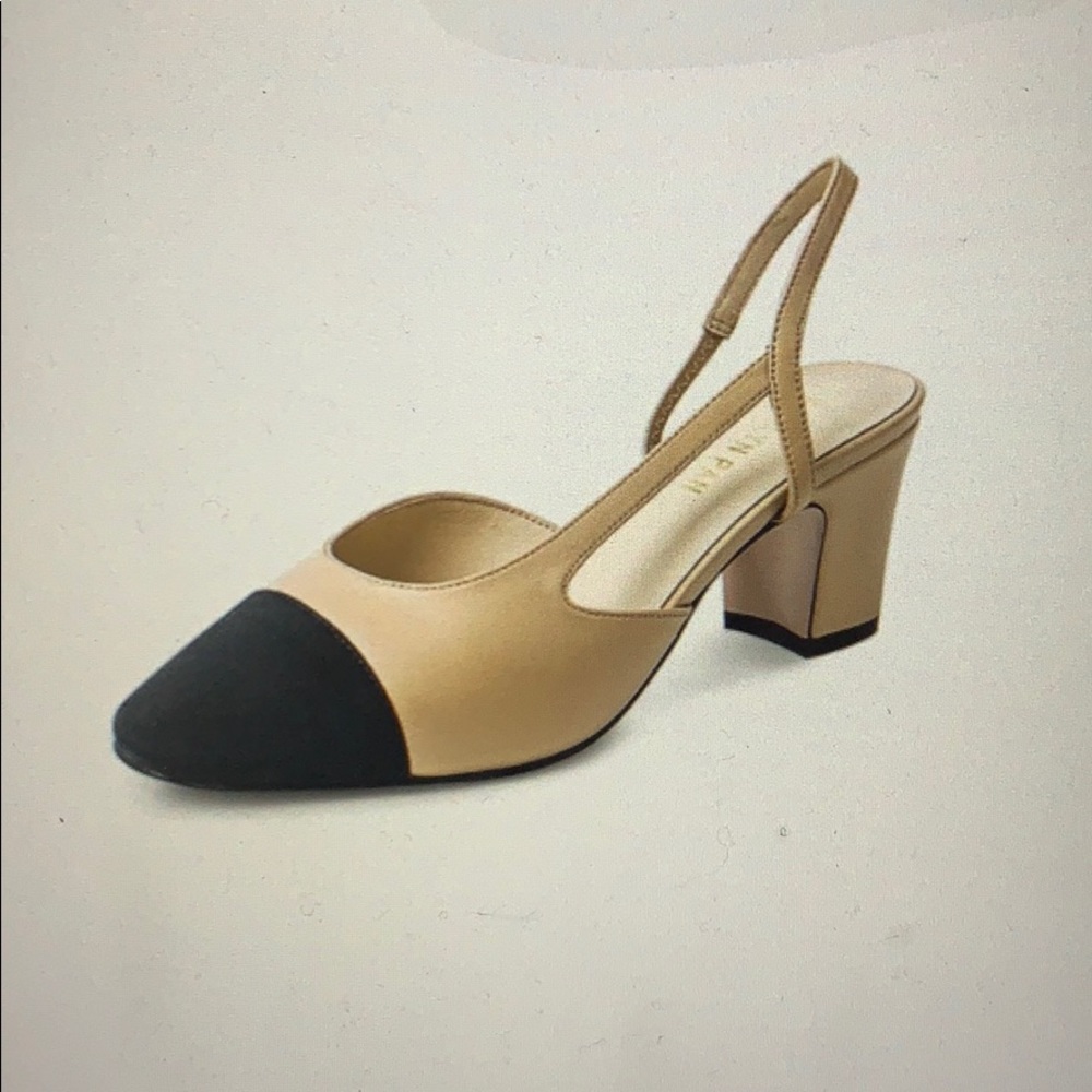 Two tone block heel sling back sandals